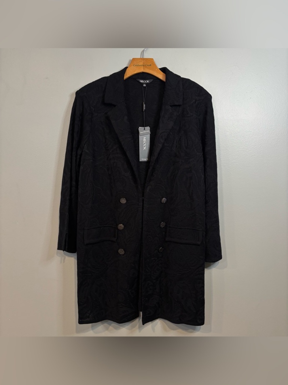 NWT Misook Large Textured‎ Knit Jacket Double Breasted Black